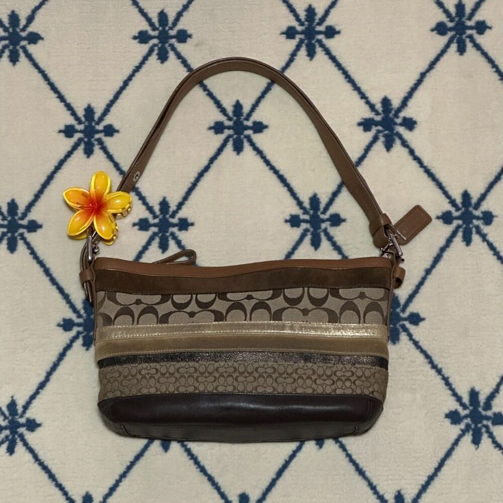 Coach Y2K 2007 Striped Patchwork Convertible Shoulder Bag F11528 - Brown